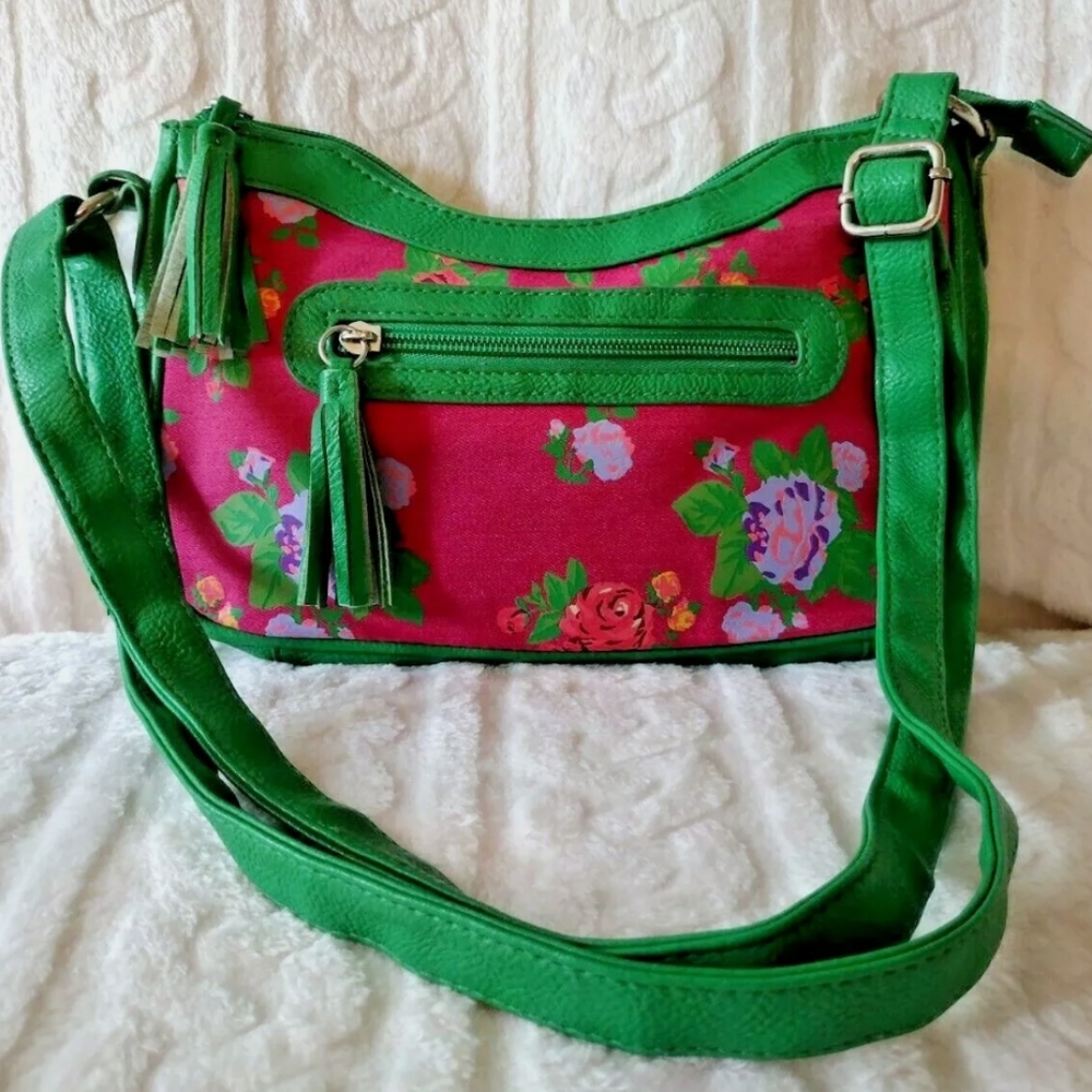Dream Out Loud Selena Gomez Pink Floral Crossbody w/Faux Green Leather